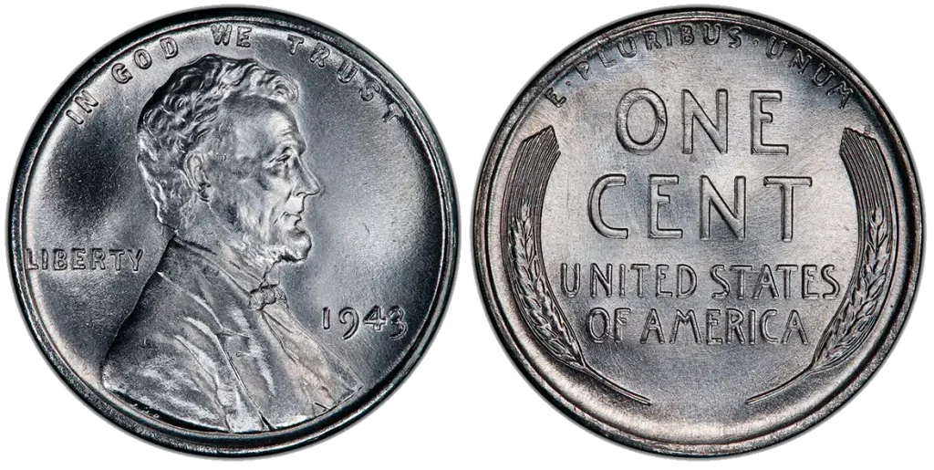 obverse and reverse of the 1943 Lincoln Cent