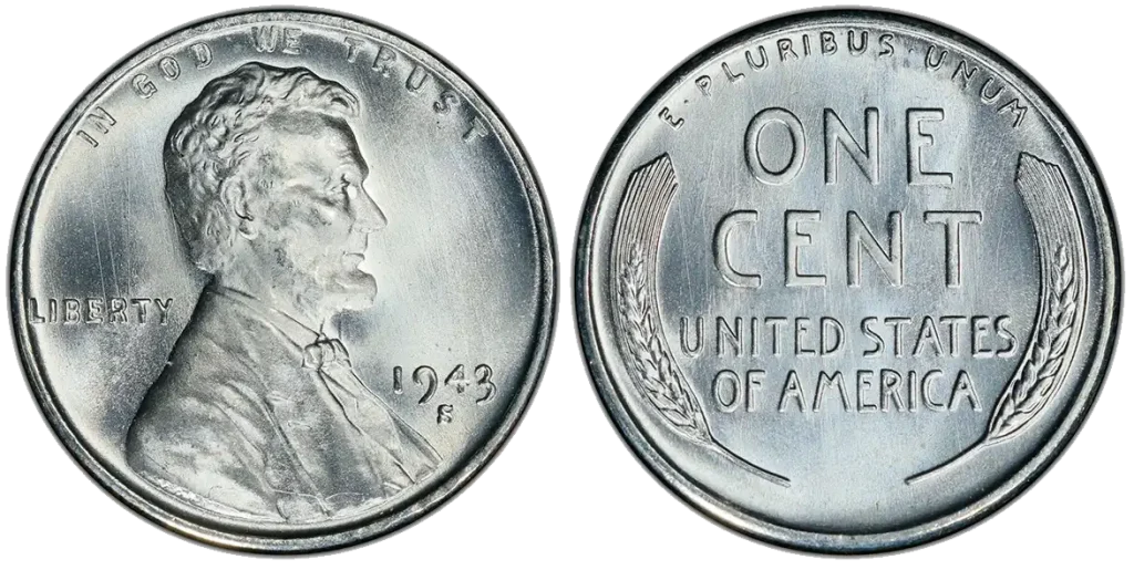 obverse and reverse of the 1943-S Lincoln Cent
