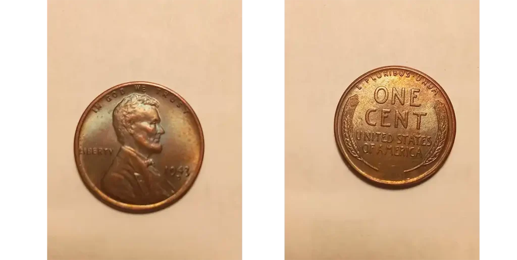 obverse and reverse of the Super Rare 1943 Lincoln Copper Cent